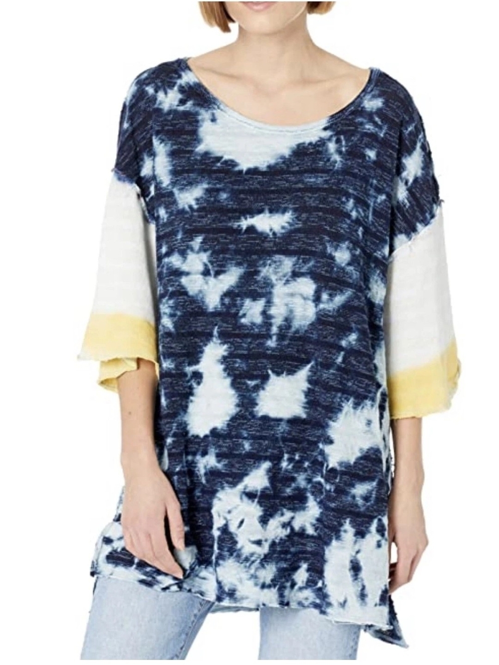 Free People Tie Dye Oversized Tunic Blue Indigo Boho Mashup